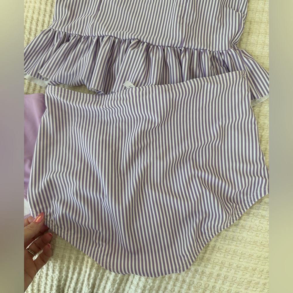 Striped Ruffle One-Piece Swimsuit in Light Lavender - Picture 4 of 9